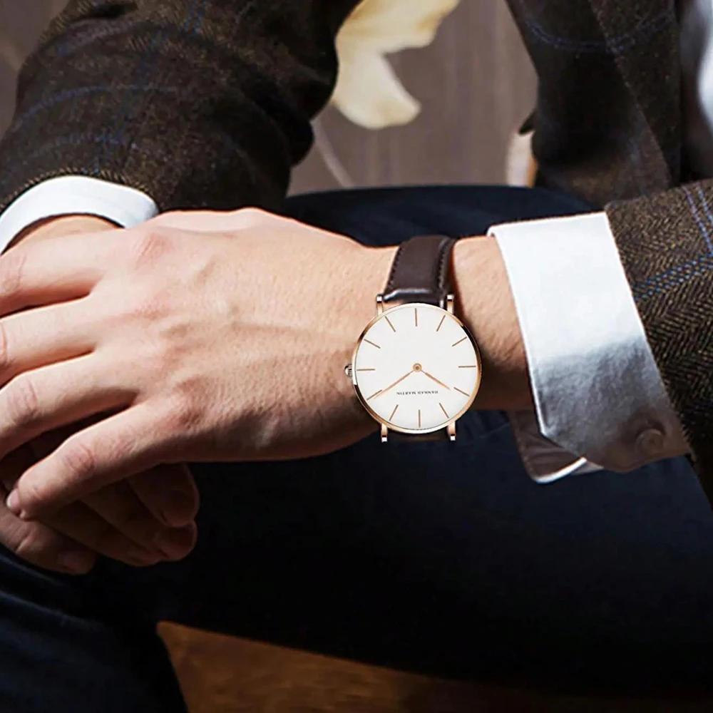Dropshipping Haute Qualité Rose Cadran En Or Montre Hommes En Cuir Imperméable À L'eau Montre-Bracel