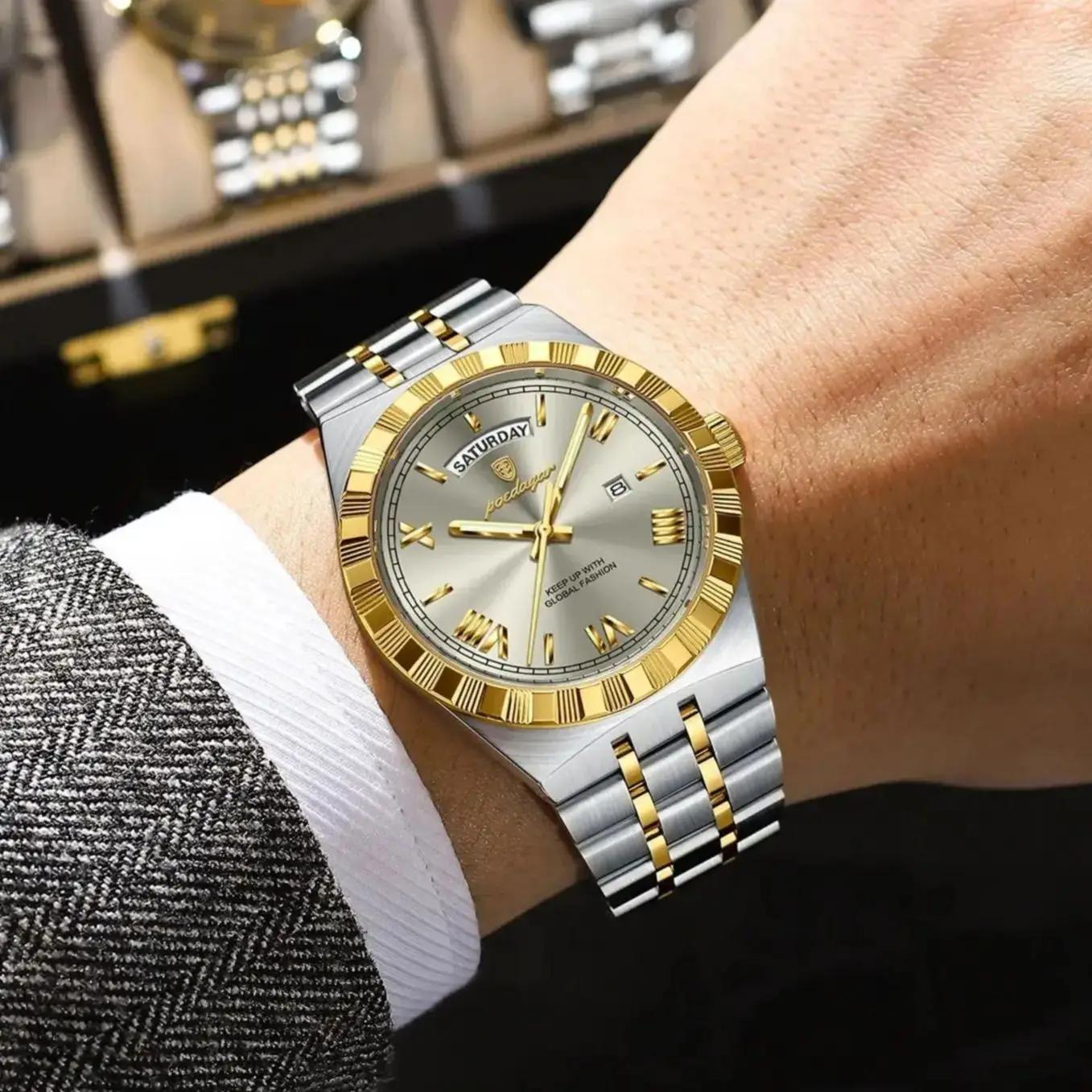 POEDAGAR mode affaires montre pour hommes lumineux étanche semaine Date luxe homme montre-bracelet e