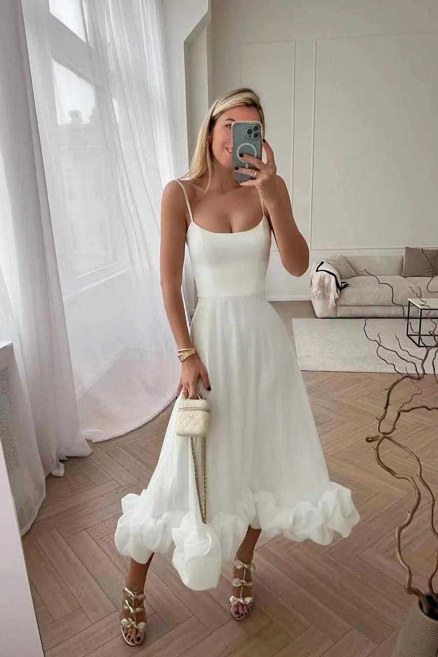 Robe longue élégante à volants pour femmes, jupe trapèze, jupe trapèze, monochromatique, sangle à la
