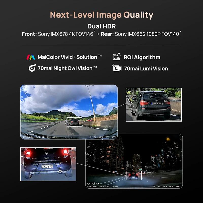 Nouvelle caméra embarquée 70mai A810S 4K HDR GPS ADAS Enregistrement automatique Détection de mouvem
