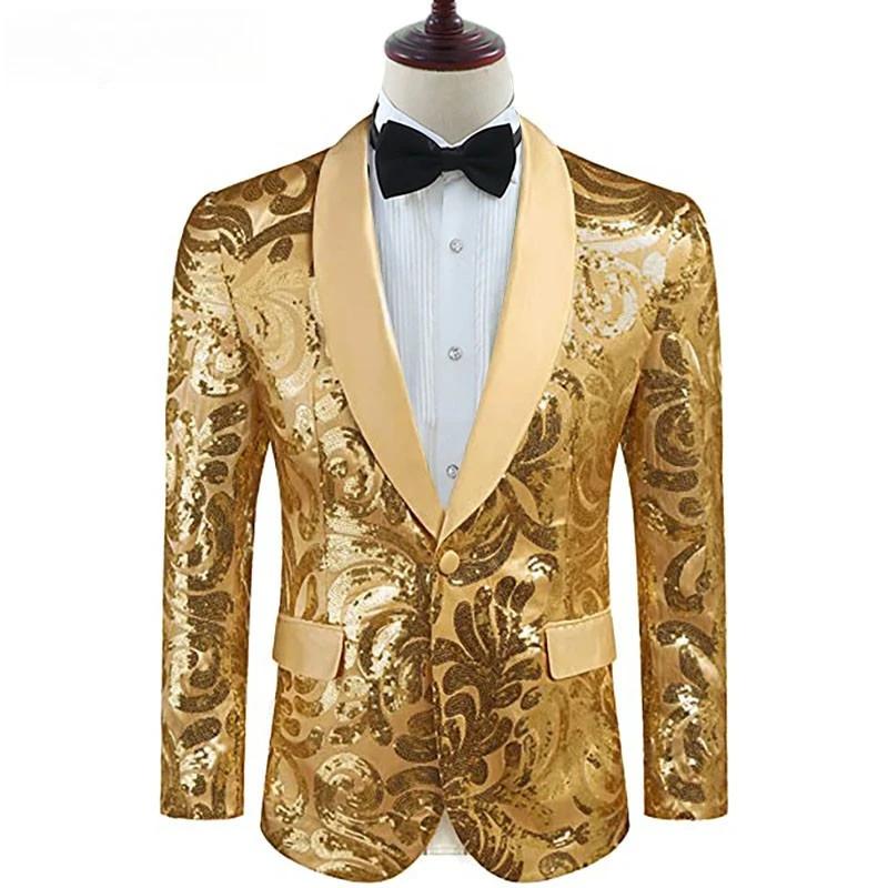 Taille européenne hommes danse scène Performance paillettes brillant Gentleman Banquet groupe tenue 