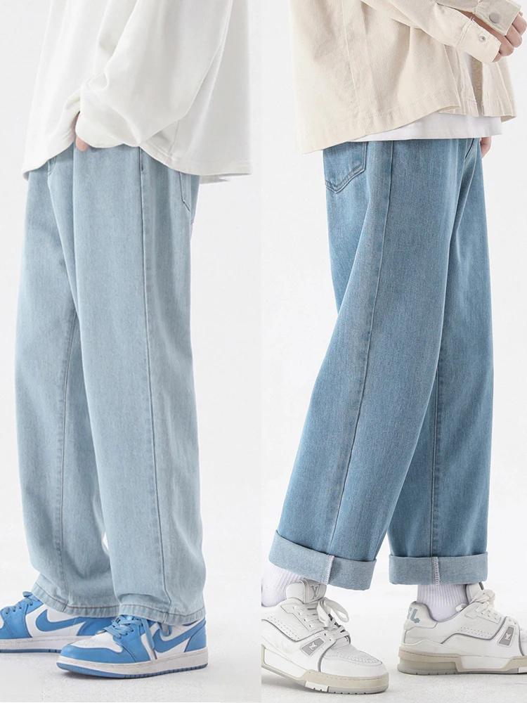 Jean décontracté pour hommes, longueur cheville, classique, droit, Denim, jambes larges, bleu clair,