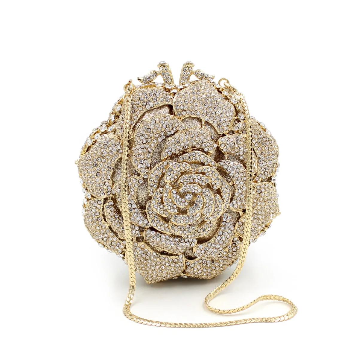 Élégant Rose mariage mariée sac à main strass sac femmes luxe brillant fête pochette sac à main conc
