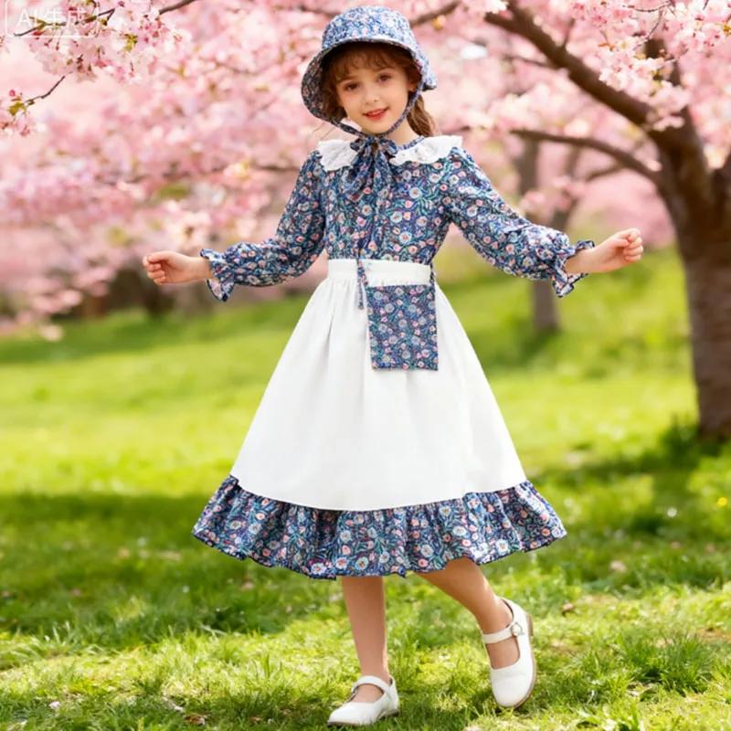 Costume de fête de carnaval pour filles, robe de princesse à fleurs pour enfants, robe pionnière des