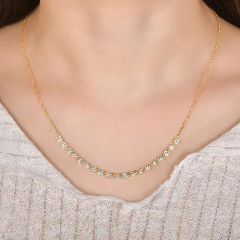 Collier OXTAO certifié Moissanite style bulle 3mm D VVS1 pour femme, pendentif U-Smile, bijoux en or