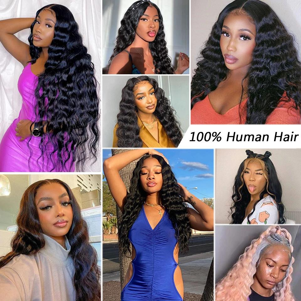 Perruque Lace Front Wig Deep Wave brésilienne naturelle, cheveux humains, 13x6, 13x4, pre-plucked, p