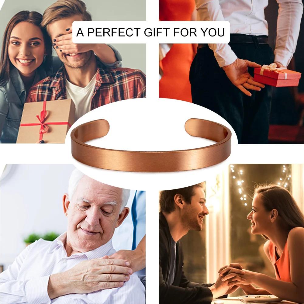 Vinterly Bracelets en cuivre pur pour femmes hommes unisexe 9.5mm de large réglable manchette ouvert