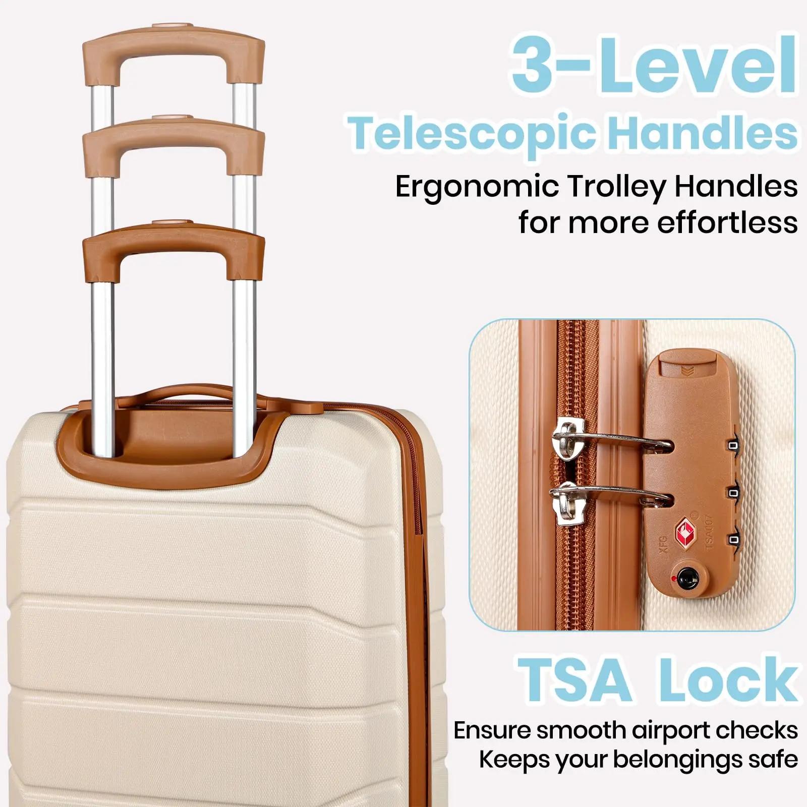 Ensembles de bagages de 5 pièces, ensemble de valises de voyage à roulettes légères coque rigide ABS