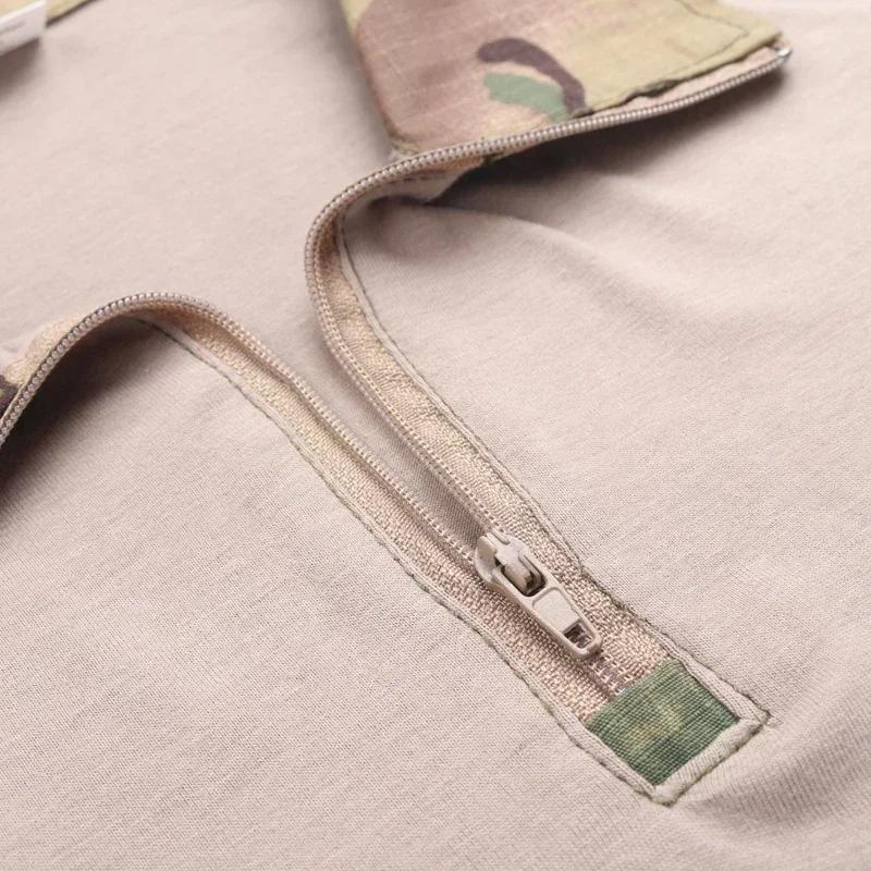 Chemises tactiques d'extérieur à manches longues, chemise de Combat, fermeture éclair 1/4, en coton 