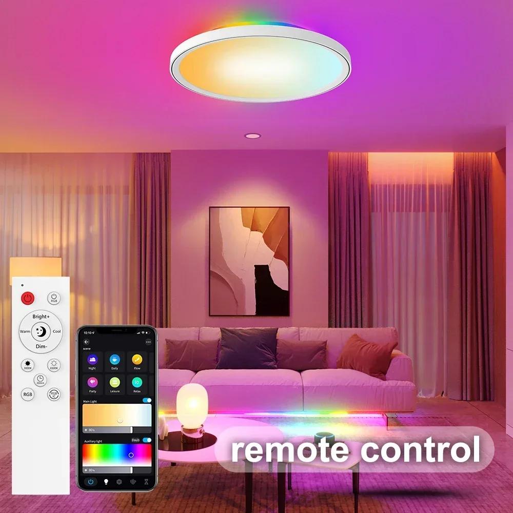 Plafonnier LED Intelligent avec Rétro-Éclairage RGBIC, Télécommande et Télécommande, Compatible avec