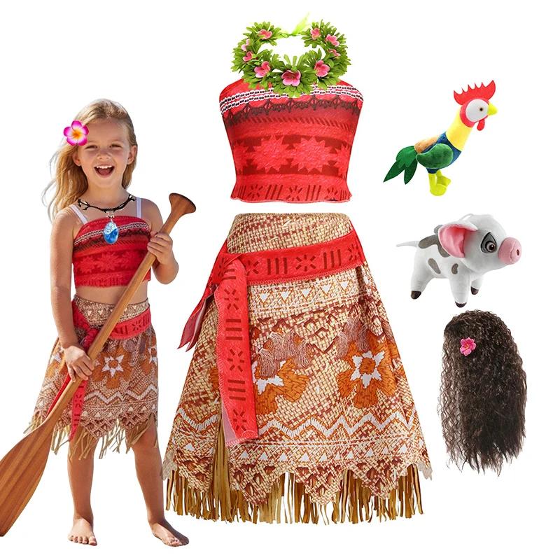 Robe Disney Moana pour enfants filles, princesse Vaiana, Cosplay, carnaval, couvre-chef de fête d'an