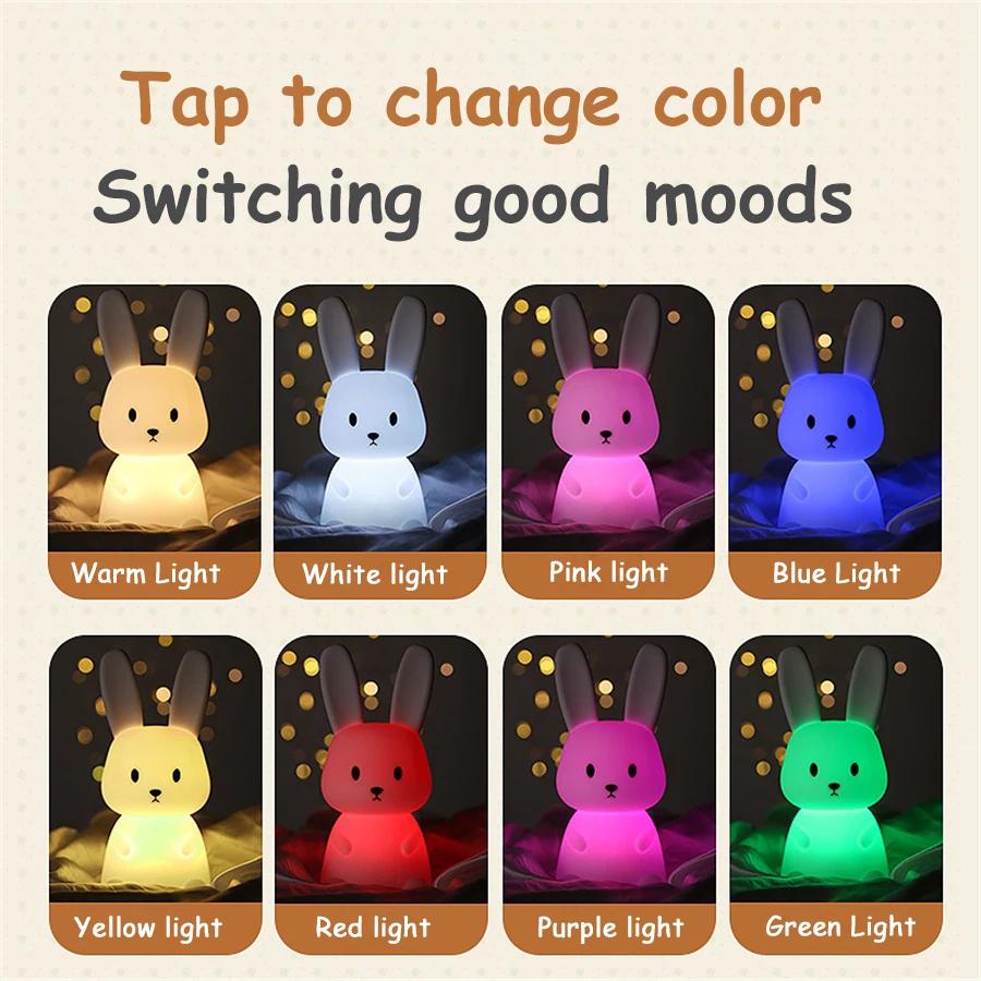 LED veilleuse mignon lapin Animal dessin animé Silicone lampe réglable USB Rechargeable pour enfants