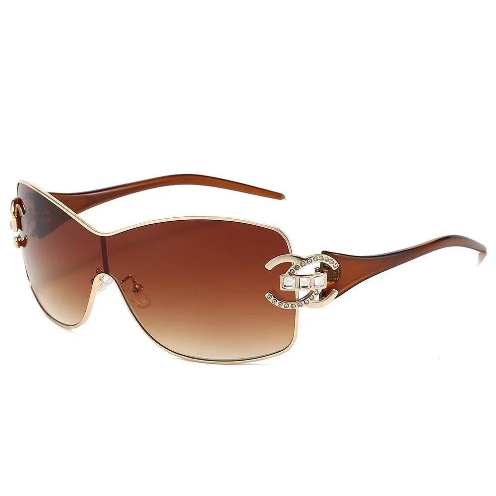 Lunettes de soleil de luxe surdimensionnées en diamant, une pièce, Punk, Vintage, pour femmes et hom