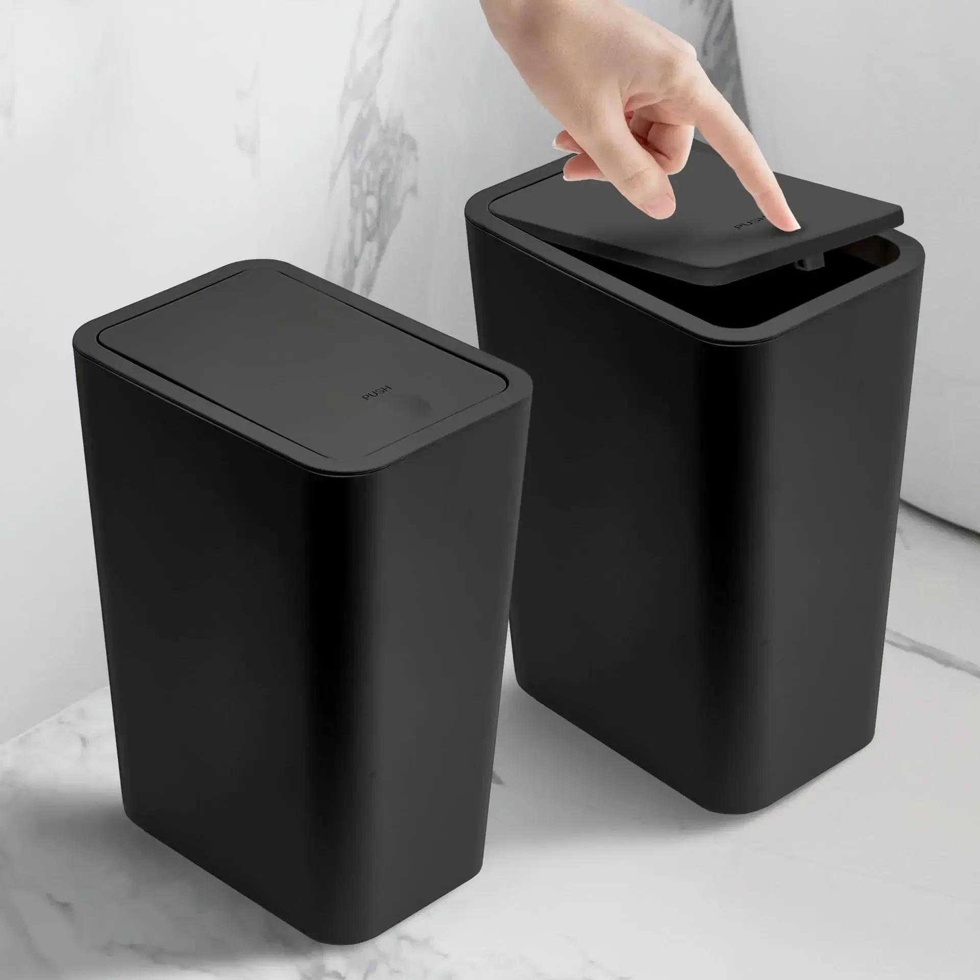 Poubelle de salle de bain 10L, petite poubelle avec couvercle supérieur à pression pour toilettes, c