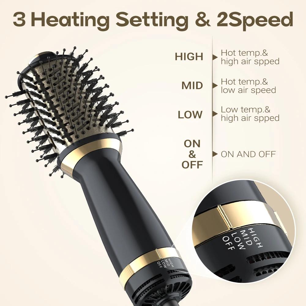 Brosse sèche-cheveux en un, brosse sèche-cheveux 4 en 1 avec seau ovale, mini brosse à air chaud pou