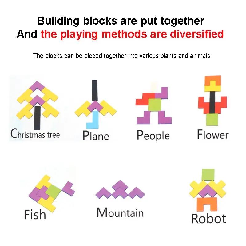 Blocs en bois Puzzle casse-tête jouet Tangram Puzzle Intelligence coloré 3D blocs russes Montessori 