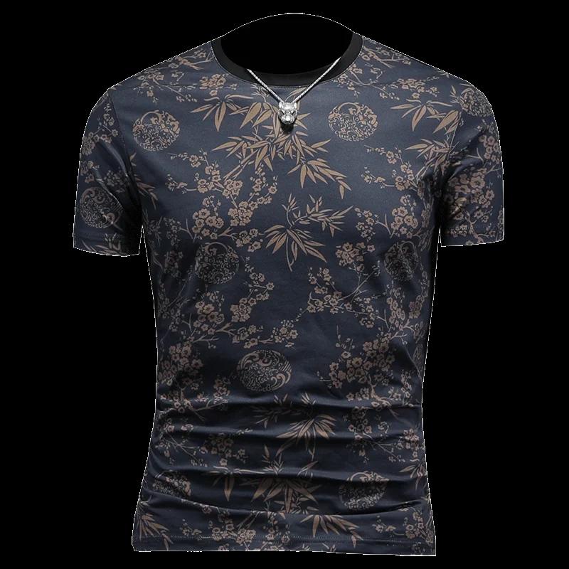 T-shirt d'été en soie glacée à col rond pour homme, manches courtes, décontracté, mode slim, streetw