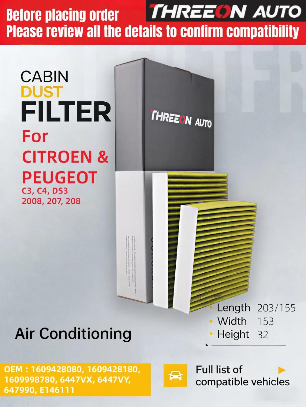 Filtre d'habitacle au charbon actif THREEON pour CITROEN C3 2,3 C4 CACTUS 1.2 1.5 1.6 DS3 SA_ Peugeo