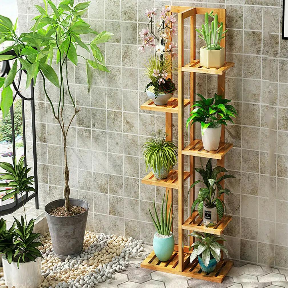 Étagère à fleurs en bambou vertical, support de plante T1, pots d'angle d'affichage, mise en place à