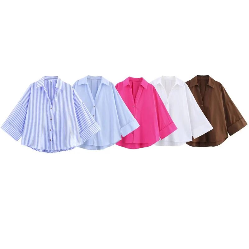 HXAO 2025 chemise femme été culture chemises et chemisiers surdimensionnés blanc bleu Rose marron ch