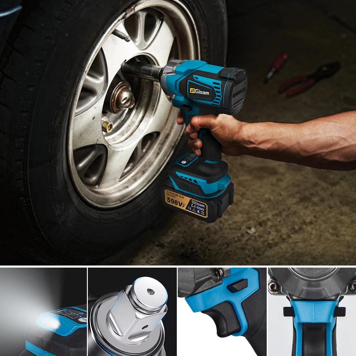 Gismis 1200NM clé à chocs électrique sans brosse clé Rechargeable 1/2 "pneus de voiture outils élect