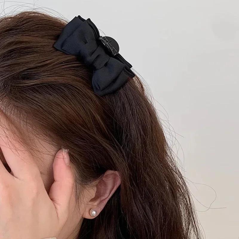 Pince à cheveux avec nœud noir pour femmes et filles, pince latérale pour la front, princesse, petit