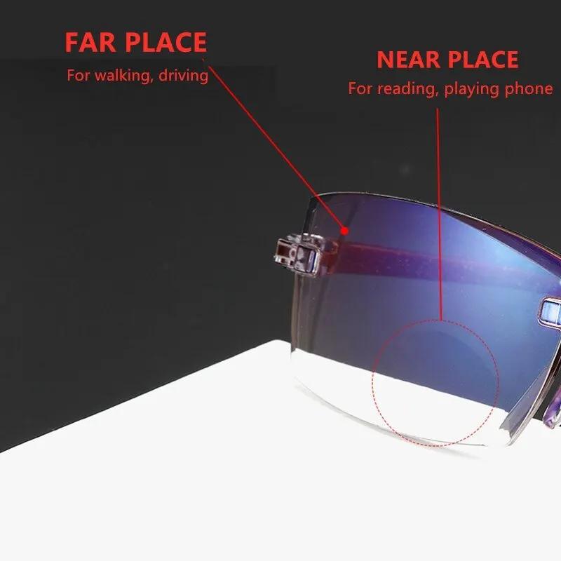 Lunettes de lecture sans monture pour hommes et femmes, anti-lumière bleue, bifocales, grossissement
