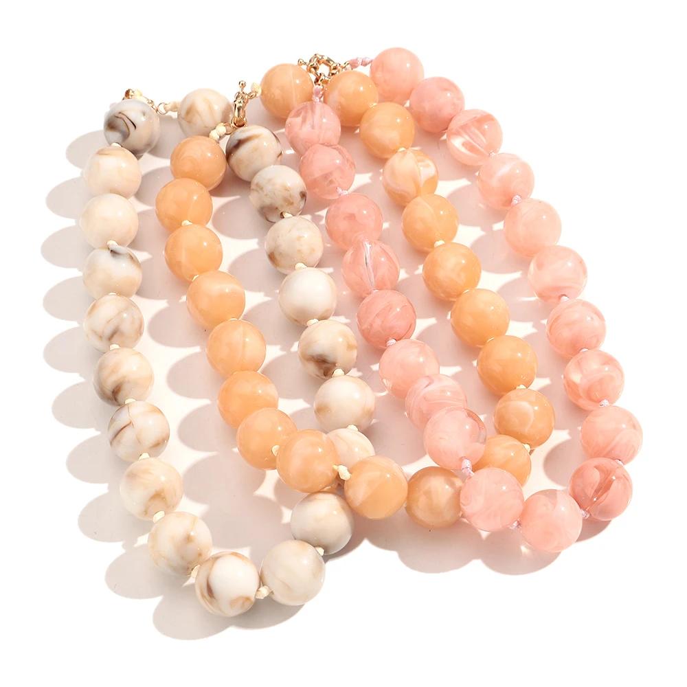 Collier ras du cou multicolore pour femmes, grandes perles rondes, tendance, acrylique, perles géomé