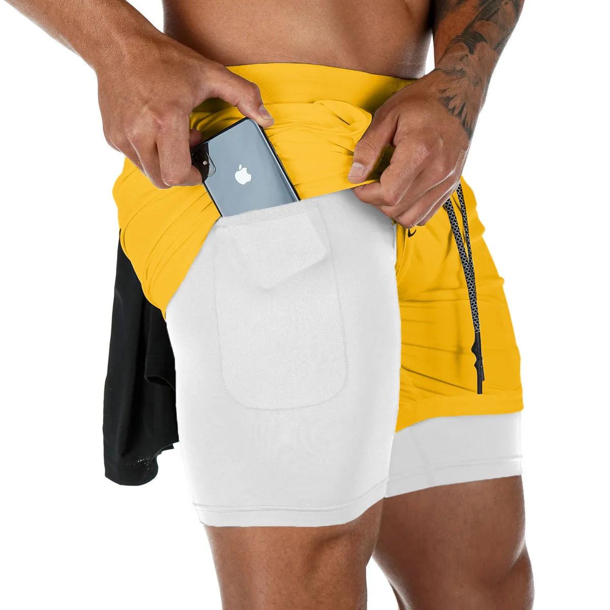 Short de Fitness Double couche pour hommes, doublure en maille avec cordon de serrage, taille élasti
