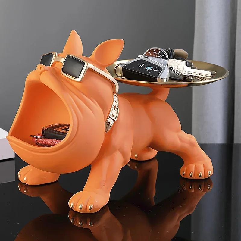 30 cm/11.8 pouces décor à la maison bouledogue Figurine chien Statue clé boîte de rangement Animal o
