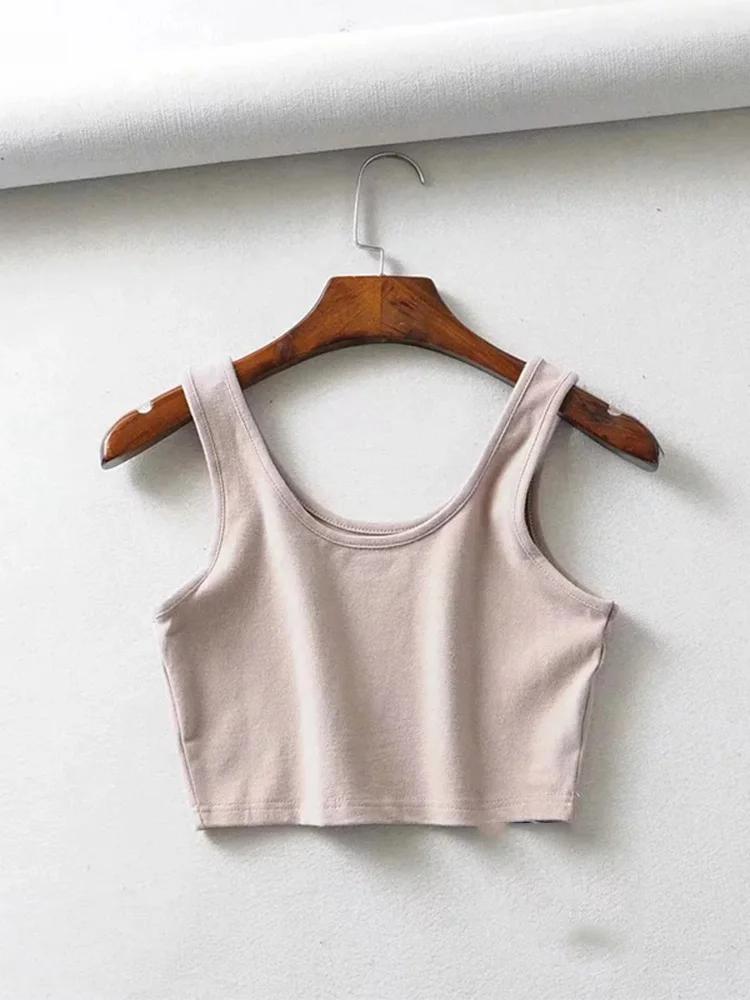 Haut court d'été sexy pour femmes, sans manches, court, en coton, col en U, barre tricotée