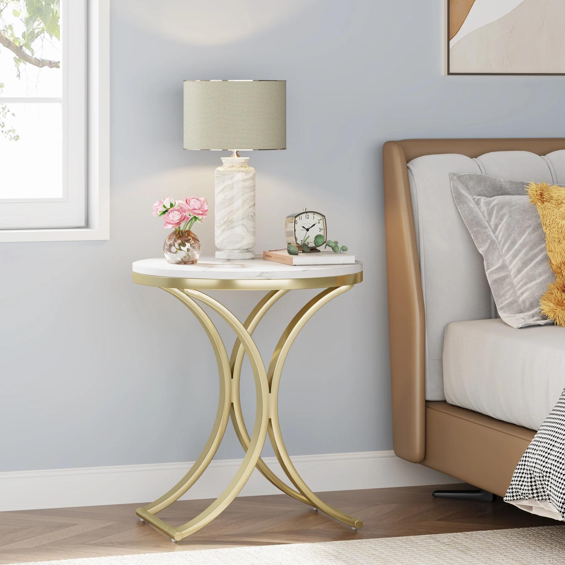 Tribesigns-Table d'appoint ronde en or blanc, petite table basse moderne, table d'appoint C, table d