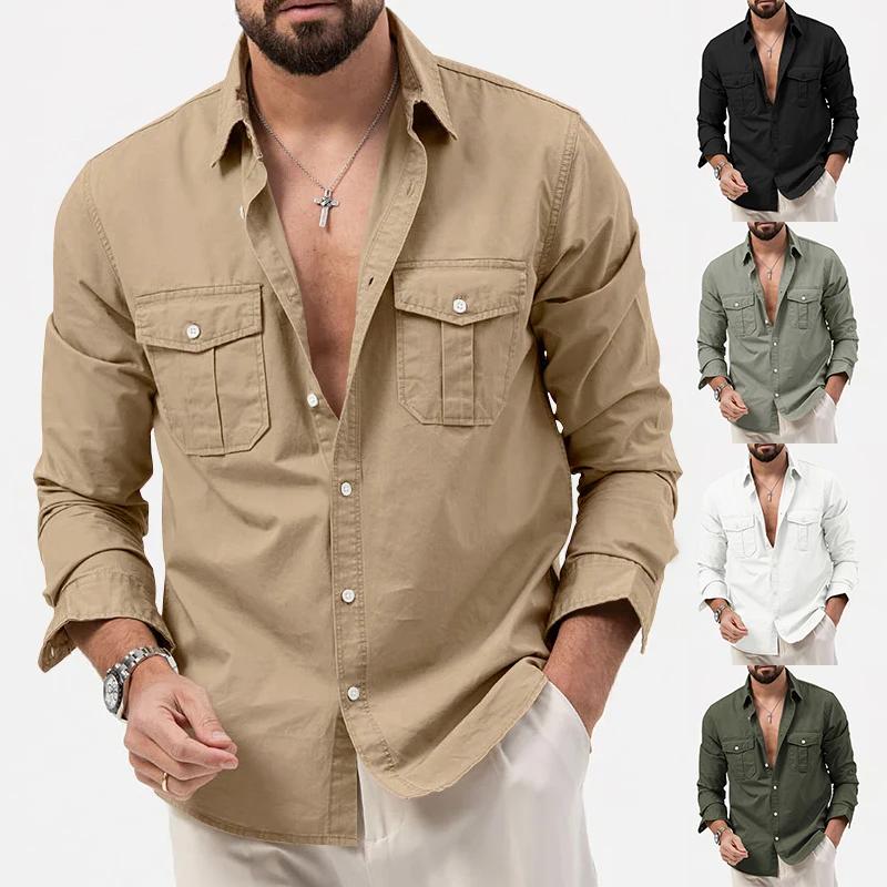 Chemise à manches longues pour hommes, vêtements de Fitness rétro Tiki de couleur unie, chemise d'au