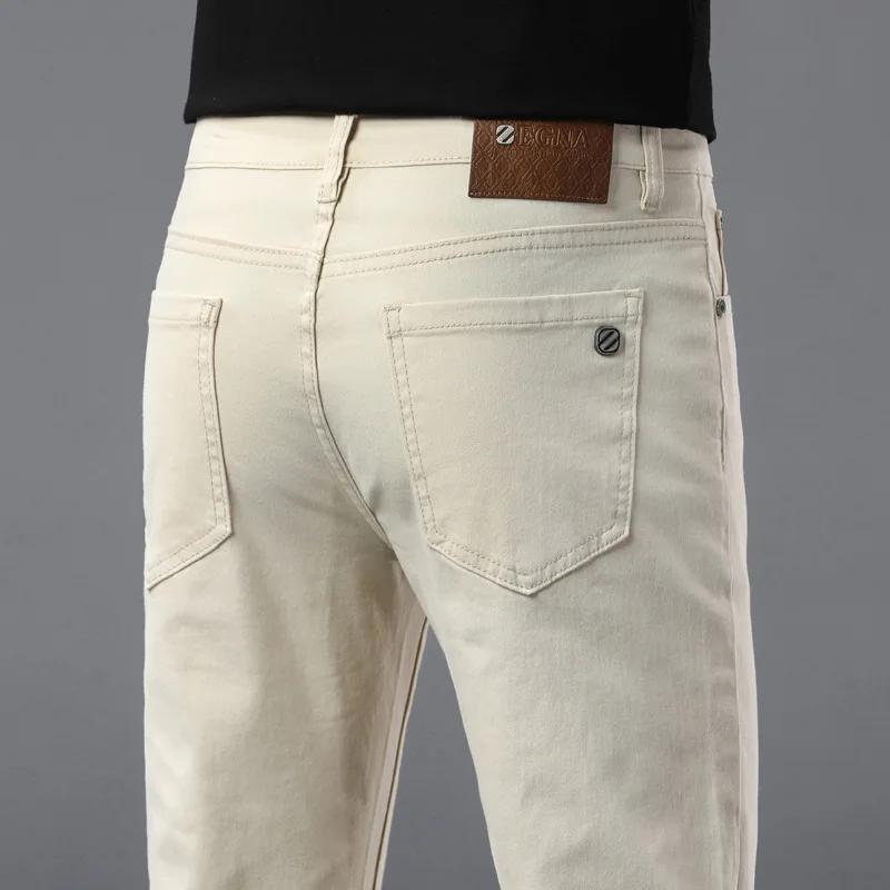 Jean de luxe haut de gamme pour hommes, pantalon élastique tendance polyvalent, coupe slim, simple e