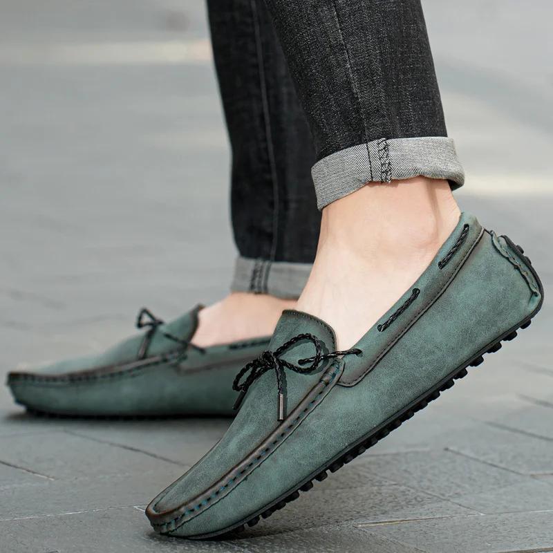 Mocassins respirants en cuir véritable pour hommes, chaussures décontractées à enfiler, mocassins no