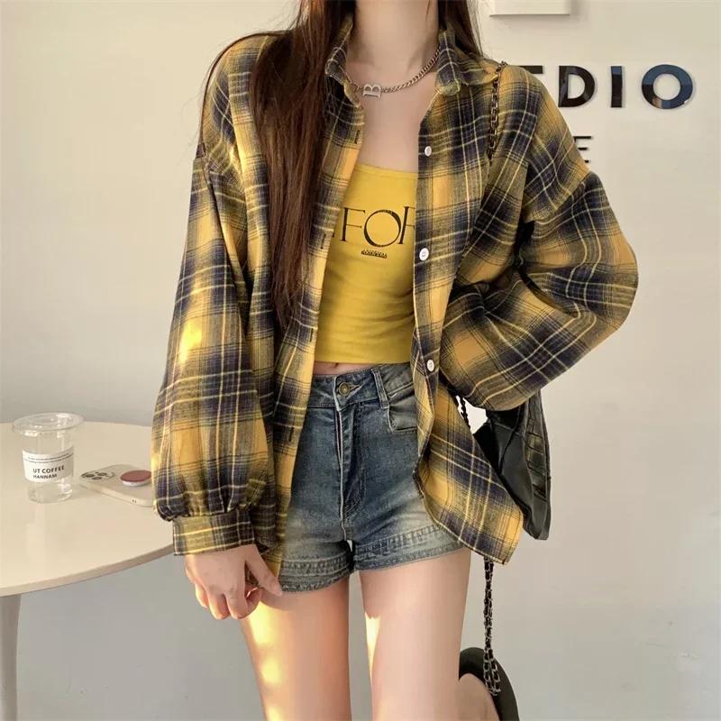 Chemise en flanelle noire pour femmes, manches longues, col boutonné, chemise à carreaux Tartan, ves