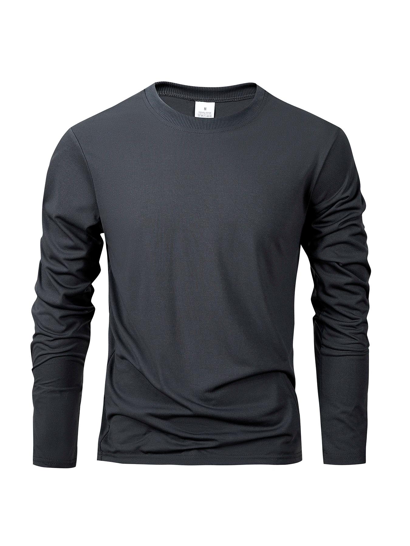 Printemps automne hommes T-shirts à manches longues décontracté hauts couleur unie haute qualité noi