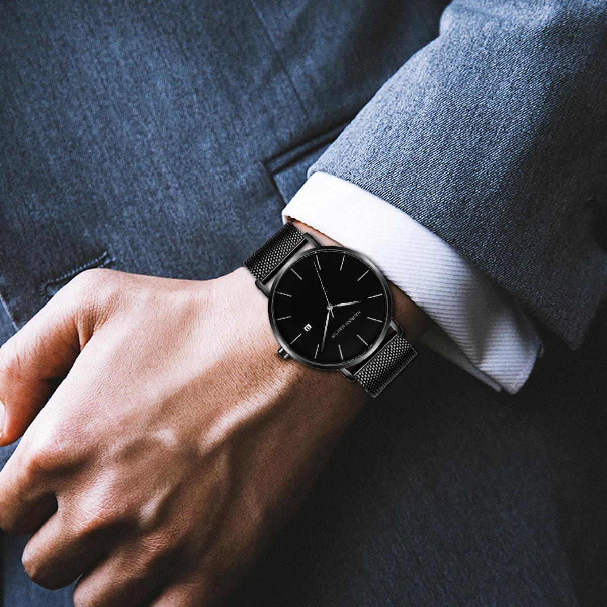 Classique Bauhaus Design hommes montre bleu foncé japon Quartz étanche en acier inoxydable mode affa