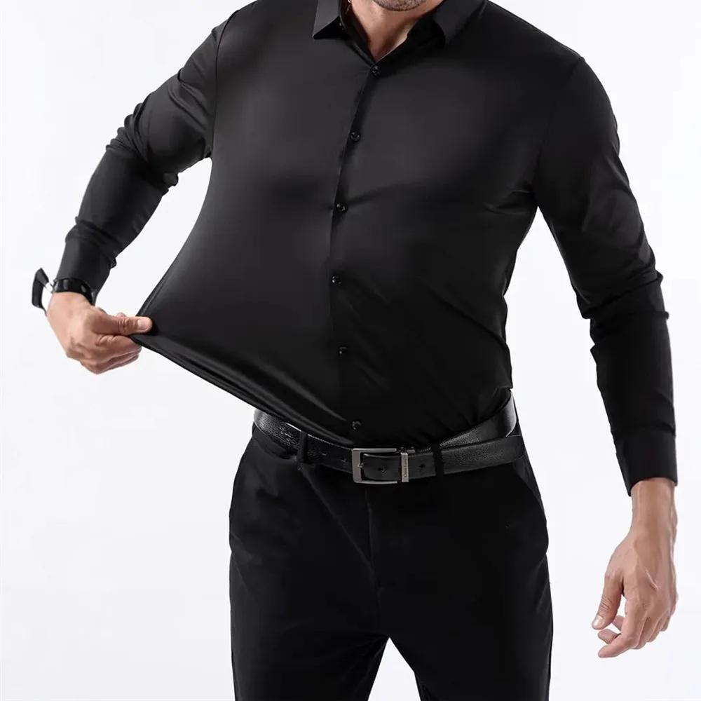 Chemise unie à manches longues pour hommes, nouveau Design, automne, haute élasticité, décontractée,
