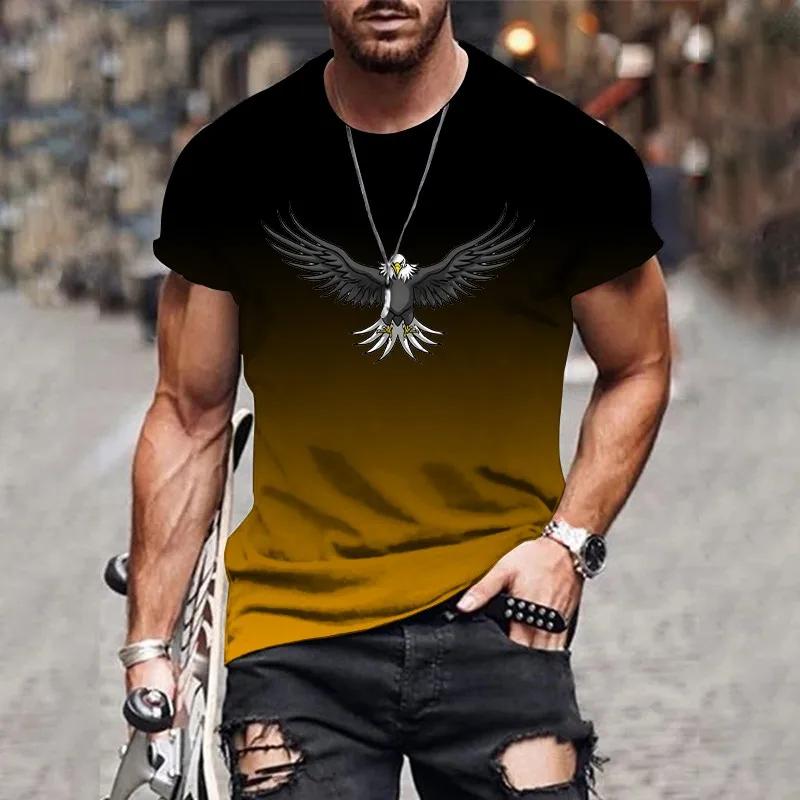 Homme dégradé aigle 3D imprimé T-shirt été loisirs de plein air sports séchage rapide à manches cour