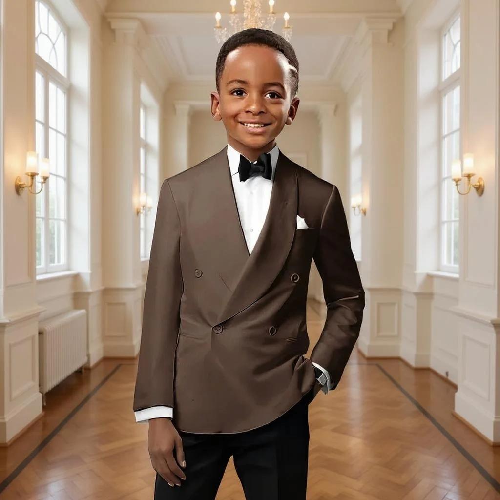 Costume Double boutonnage pour garçons, 2 pièces, veste formelle pour enfant, pantalon, smoking de m