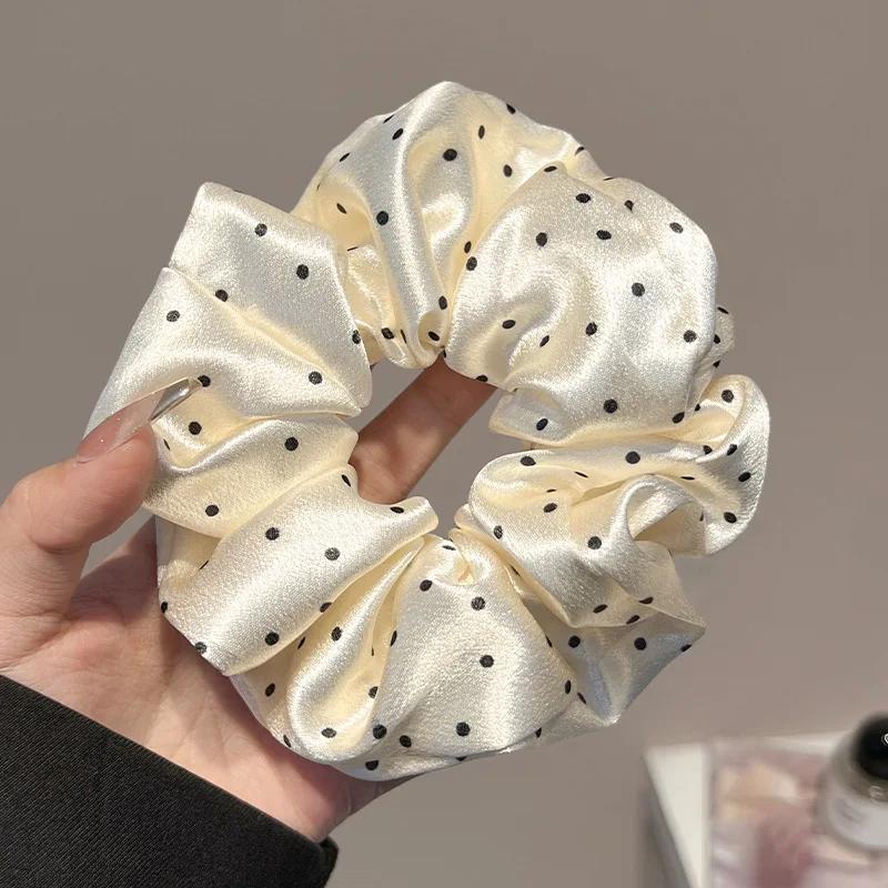 Chouchous coréens à pois noir et blanc, grandes bandes de cheveux pour femmes, attaches en corde pou