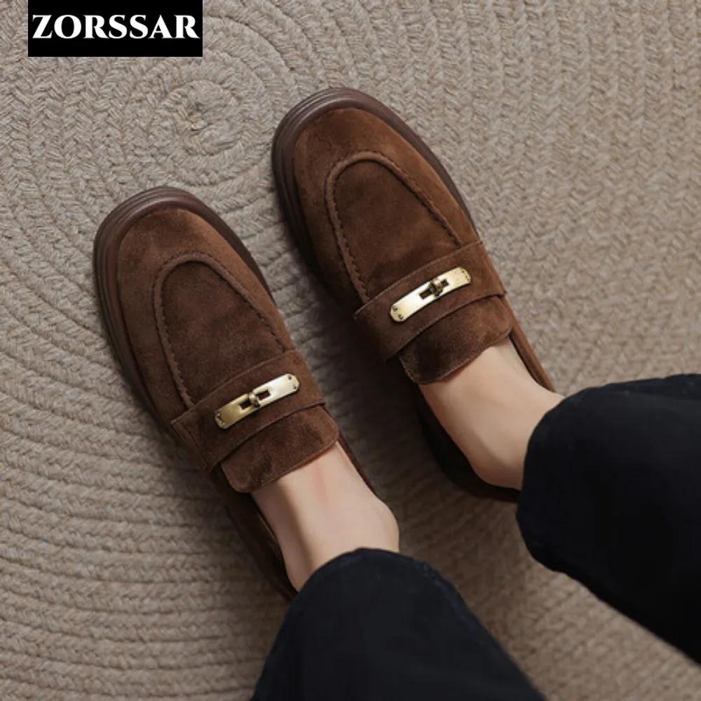 Femmes chaussures plates décontractées en peau de mouton été marron sans lacet mocassins daim cuir m