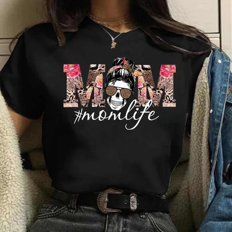 Momlife – t-shirt manches courtes col rond femme, ample, tête de mort, imprimé léopard