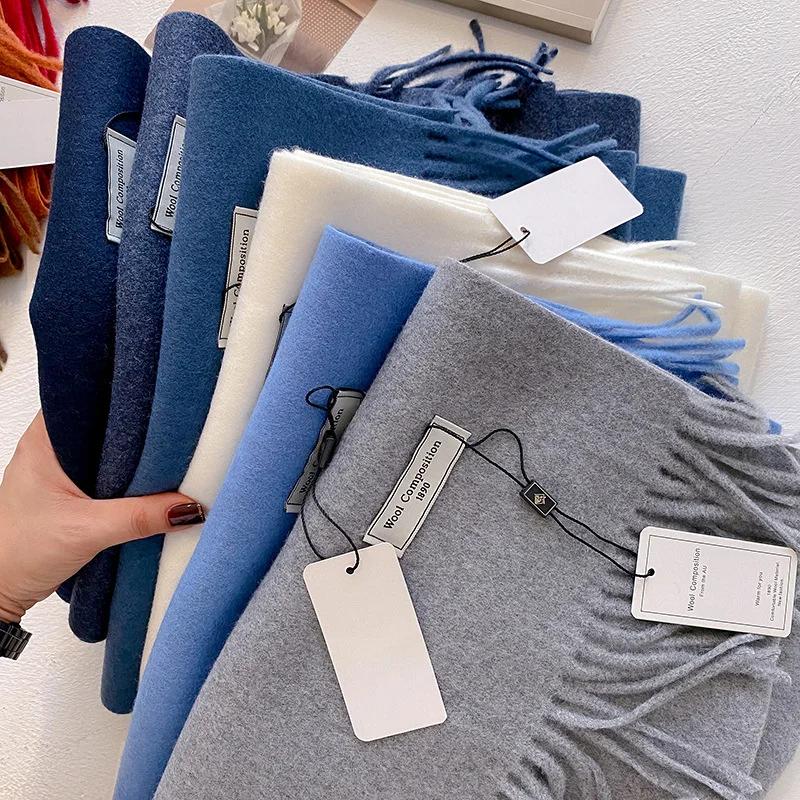 Foulard en laine pour femme, Long et chaud, en cachemire, Hijab, solide, châle enveloppant, Pashmina