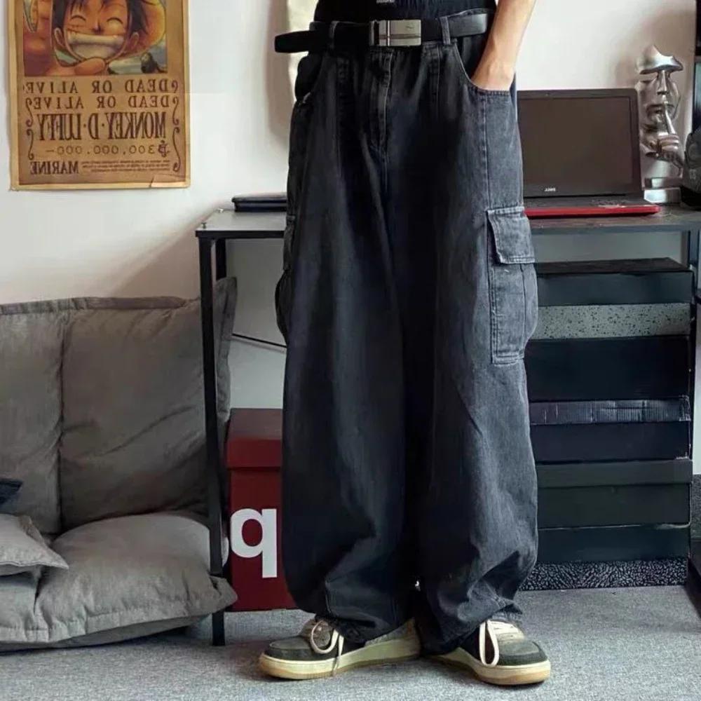 Jean Baggy surdimensionné pour hommes, pantalon Cargo coréen noir large, Streetwear Hip Hop Harajuku