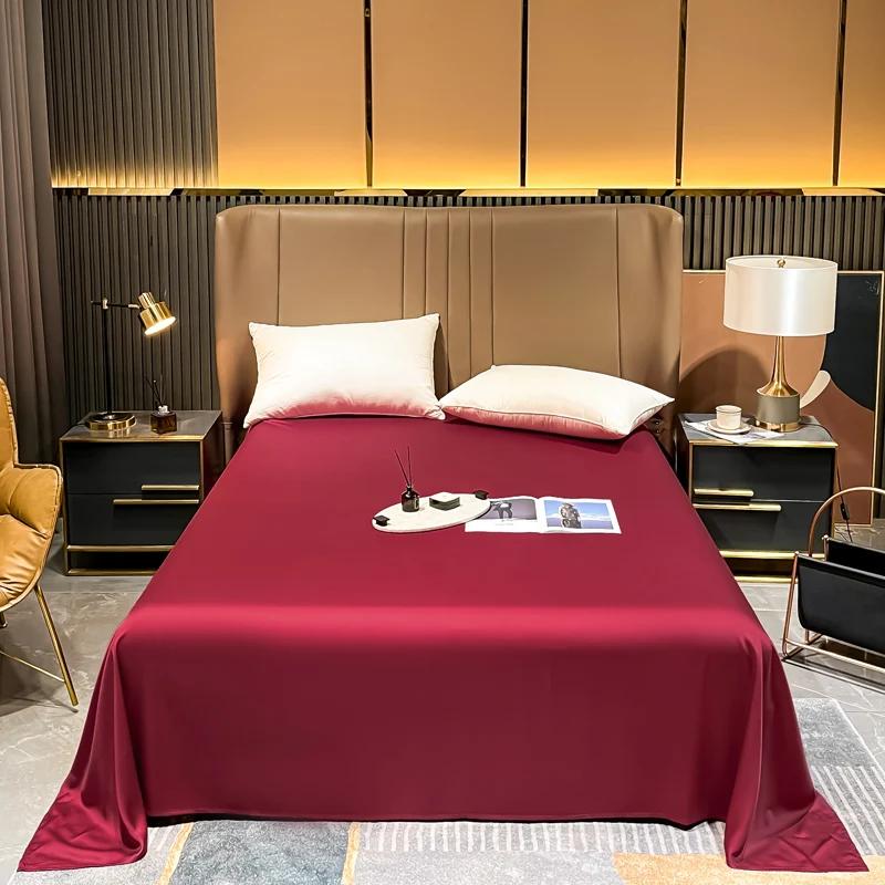 Drap plat en soie de mûrier naturelle, drap de lit de couleur unie, drap de literie King Size en soi