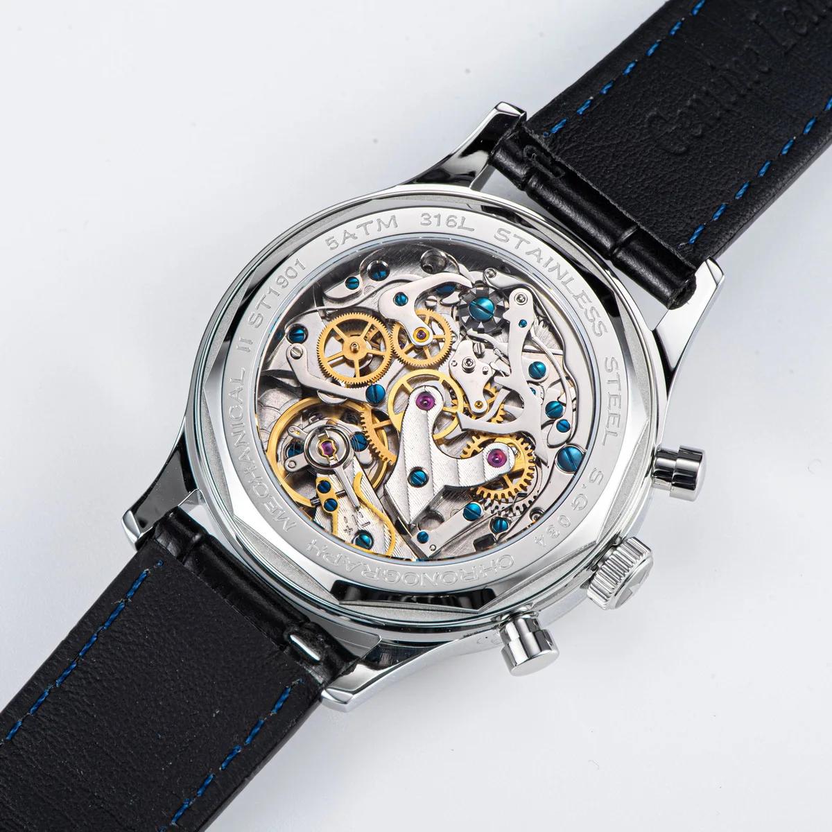 Sugess-Montre Pilote pour Homme, Chronographe Mécanique, Montre-Bracelet, Air Force, Saphir, Étanche