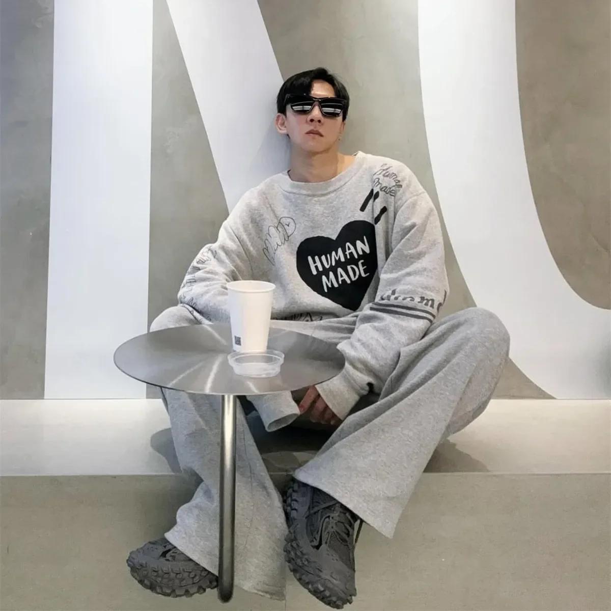 HUMAN MADE Sweat-shirt à capuche avec lettres en forme de cœur, doublure en polaire, rétro, unisexe,