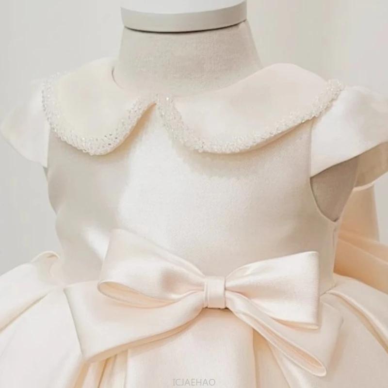 Robe de mariée style français 2026 pour enfants, en satin, style princesse, pour le premier annivers